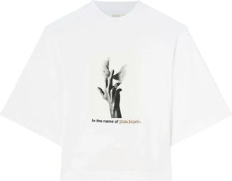 Palm Angels Wit T-shirt met Wings Print - Dames - T-shirts - Wit - L - Katoen - Tops