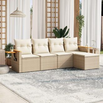 vidaXL Vidaxl - Juego De Sof&aacute;s Jard&iacute;n Con Cojines 5 Pzas Rat&aacute;n Sint&eacute;tico Beige