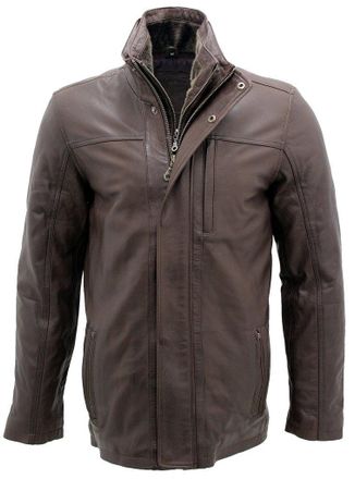 Infinity Mens Mid Length Classic Warm Brown Leather Jacket XL