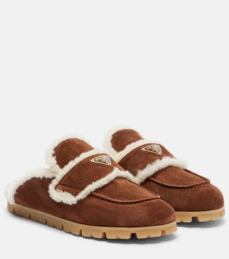 Prada Shearling-lined suede mules