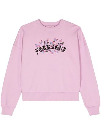 Chiara Ferragni logo-embroidered butterfly-print sweatshirt - women - Cotton - S - Purple