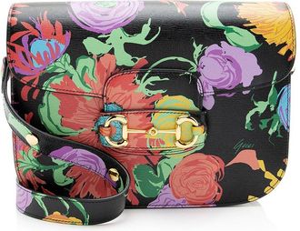 Gucci Black Leather Floral Horsebit 1955 Medium Shoulder Bag (Authentic Pre- Loved)