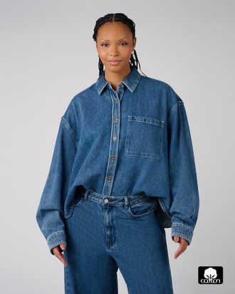 WeWoreWhat Boxy Boyfriend Overshirt in Mid Wash at Nordstrom, Size Xx-Small