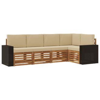 vidaXL Conjunto De Sof&aacute; Seccional Con Coj&iacute;n 5 Pcs Natural Y Beige Vidaxl