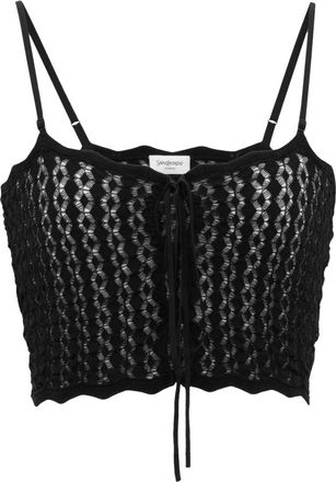 Saint Laurent Pointelle Gebreide Crop Top - Dames - Tops zonder mouwen - Zwart - M - Tops