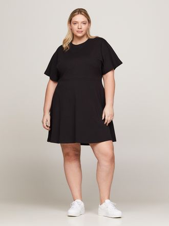 Tommy Hilfiger Blusenkleid TOMMY HILFIGER CURVE CRV F&F C-NK TSHIRT DRESS SS, Damen, Gr. 46, N-Gr, schwarz, Jersey, Obermaterial: 48% Baumwolle, 48% Modal, 4% Elasth