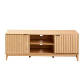 Calicosy Mueble de TV 2 nichos y 2 puertas L140 cm - Efecto Madera clara