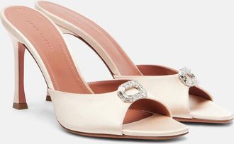 Amina Muaddi Mini Camelia embellished satin mules