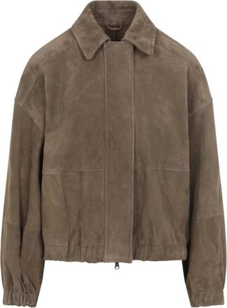 Brunello Cucinelli Suede Leren Jas - Dames - Leren en Su&egrave;de Jassen - Bruin - M - Leer - Jassen