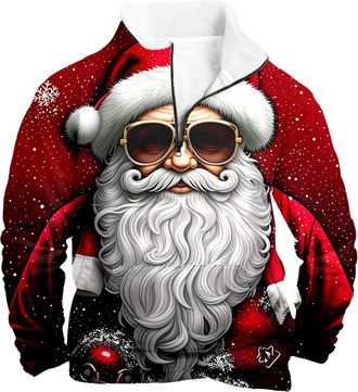 Generic Mens 1/4 Zip Christmas Sweatshirt Xmas Tree Pullover Ugly Christmas Jumper Long Sleeve Sweater Fleece Stand Collar Sweatshirts Reindeer Snowflakes Pri