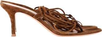 Gianvito Rossi Pre-owned Womens Self-Tie Sandal Heels in Brown Suede - Mocha - Size 38.5 EU/IT