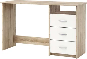 Demeyere Demeyere - Mesa Escritorio Reversible 3 Cajones, Mesa Ordenador Juvenil, Roble Y Blanco 123 Cm