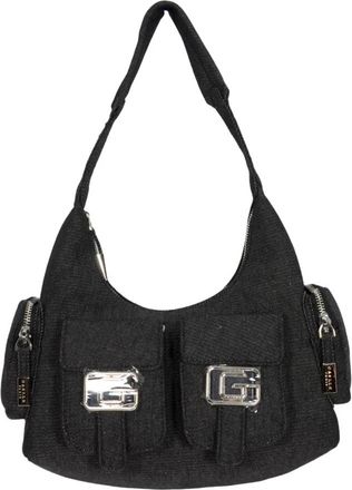 Ga&euml;lle Paris Denim Hobo Cargo Tas met G Gespen in Zwart - Dames - Schoudertassen - Zwart - ONE Size - Denim - Tassen