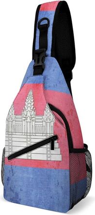 Generic The Vintage Flag of Cambodia Unisex Shoulder Bags Casual Crossbody Chest Bag Sling Backpack for Hiking Cycling Travel
