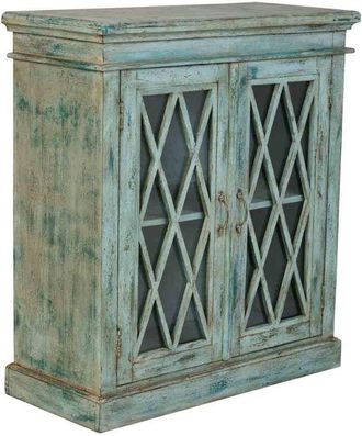 Wanderlust Deco Aparador De Madera Y Cristal Con 2 Puertas, Azul90x40x100h Cm