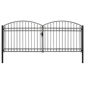 Berkfield Home Fence Gate Double Door with Arched Top Steel 400x175 cm Black