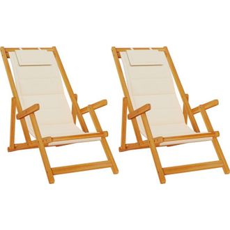 vidaXL Silla De Playa Con Coj&iacute;n 2 Pcs Marr&oacute;n 61.5 X 123 X 82cm Vidaxl