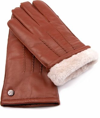 Weikert-Handschuhe Exclusive leather gloves made of lambskin nappa lined with 100% merino lambskin, black, lambskin gloves men, warm, Cognac, 9