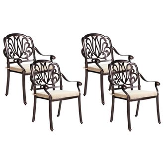 Beliani Conjunto De 4 Sillas De Jard&iacute;n Marr&oacute;n Aluminio Con Cojines Estilo Vintage Ancona