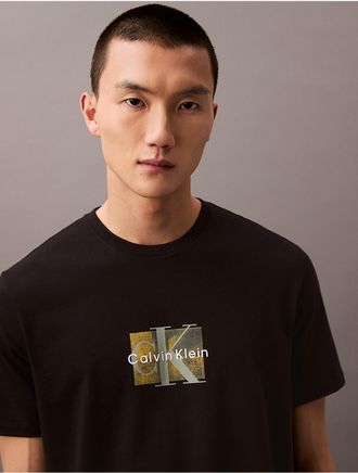 Calvin Klein Jeans Calvin Klein Mens Box Logo Overlay Classic Crewneck T-Shirt - Black - XS