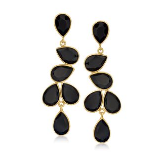 Ross-Simons Black Onyx Drop Earrings in 18kt Gold Over Sterling
