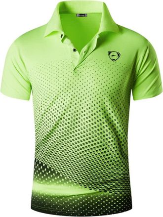 Jeansian Mens Short Sleeve Polo T-Shirts Wicking Breathable Running Training Sports Tee Tops LSL195 GreenYellow XXL