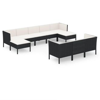 vidaXL 10 Pcs Garden Lounge Set Con Vime Pe Negro