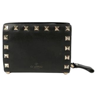 Valentino Pre-owned Clutches, female, Black, Size: ONE SIZE Pre-owned Rockstud Bi-Fold Wallet