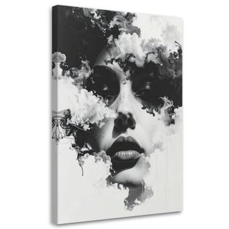 Feeby Cuadro Sobre Lienzo, Mujer En Blanco Y Negro Con Efecto De Humo, 80x120