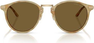Armani 51mm Round Sunglasses in Matte Beige Havana /Olive at Nordstrom