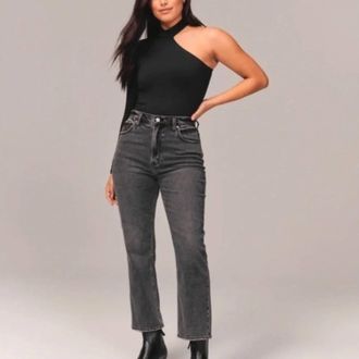 Abercrombie & Fitch Curve Love Ultra High Rise Ankle Straight Jeans In Gray, Black