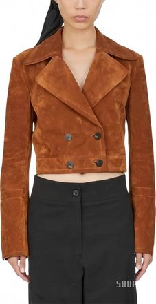 Ferragamo Double-Breasted Cropped Jacket In Brown