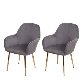 Hhg Hhg - Juego De 2 Sillas De Comedor 240, Silla De Cocina, Dise&ntilde;o Retro, Gris Terciopelo, Patas Doradas