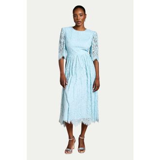 Coast Lace Short Sleeve Midi Dress in Aqua at Nordstrom, Size 10
