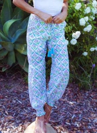 Bell Harem Floral Pant In Turquoise Purple Diamond