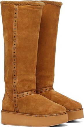MCM Womens Boots in Calfskin Suede Leather in Cognac at Nordstrom, Size 36