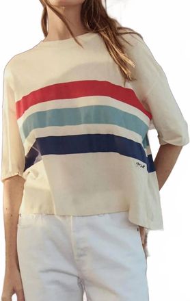 The Great. Track Crew With Saltwater Stripe Sweater In Washed White