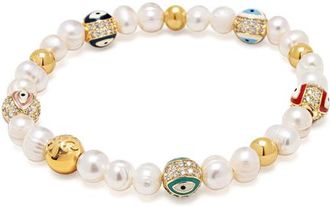 Nialaya Evil Eye Pearl Bracelet in White at Nordstrom, Size X-Large