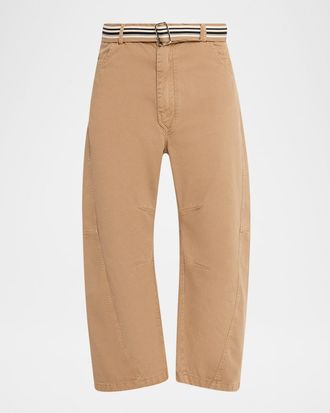 Mordecai Men & apos;s Cotton Belted Barrel-Leg Pants