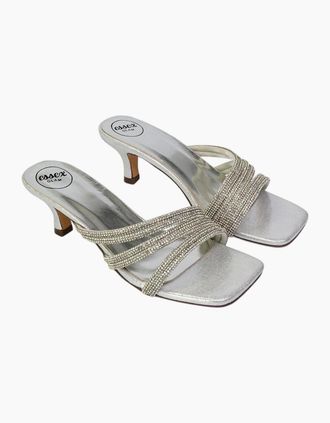 XY London Womens XY London Womens/Ladies Sparkle Diamante Square Toe Mule Sandals - Silver - Size: 6