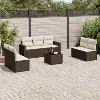 vidaXL Set Sof&aacute;s De Jard&iacute;n 8 Piezas Y Cojines Rat&aacute;n Sint&eacute;tico Marr&oacute;n Vidaxl