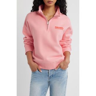 Rip Curl Surf Puff Logo Quarter Zip Sweatshirt in Pink at Nordstrom, Size Xx-Small