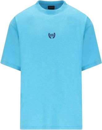 Balenciaga Katoenen Logo T-shirt - Heren - T-shirts - Blauw - M - Katoen - Tops