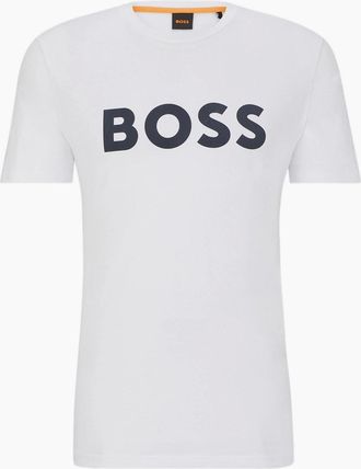 HUGO BOSS Mens Thinking 1 T-Shirt, Signature Logo - White - Size: 46