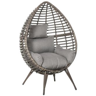 OUTSUNNY Wicker Rattan Egg Chair with 4 Legs Grey | TJ Hughes