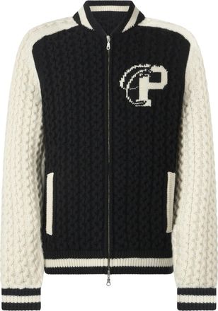 Philipp Plein Wool Blend Knitted Bomber Cable-Knit Wool-Blend Jacket