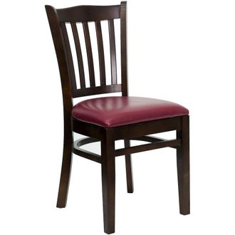 Flash Furniture Vertical Slat Back Walnut Wood Restaurant Chair - Burdy Vinyl Seat