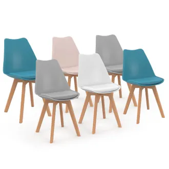 IDMarket Set Di 6 Sedie Sara In Mix Cromatico Rosa Pastello, Bianco, Grigio Chiaro X2, Blu X2