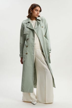 Karen Millen Womens Tailored Classic Belted Trench Coat - Turquoise Cotton - Size 10 UK