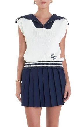 English Factory Sports Club Contrast Collar Half Zip Sweater in White/Navy at Nordstrom, Size X-Small